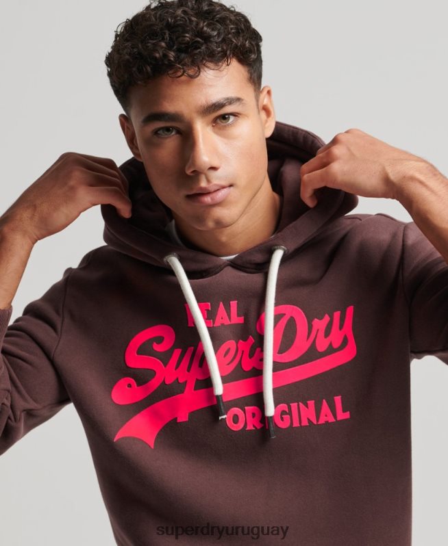 uy Superdry hombres sudadera con capucha y logo vintage marrón DT2N8Z588 ropa