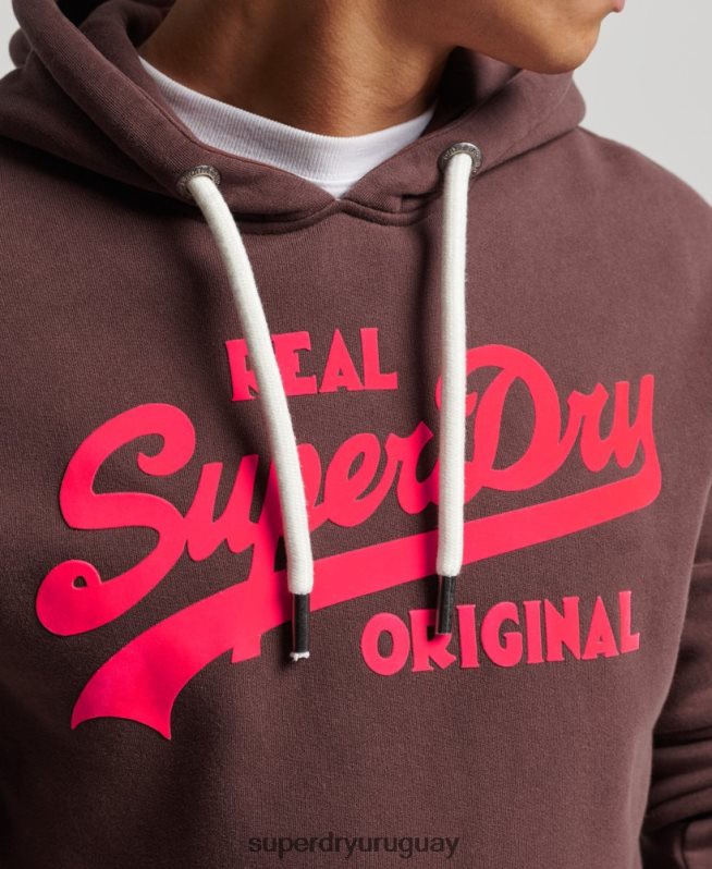 uy Superdry hombres sudadera con capucha y logo vintage marrón DT2N8Z588 ropa