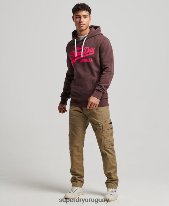 uy Superdry hombres sudadera con capucha y logo vintage marrón DT2N8Z588 ropa