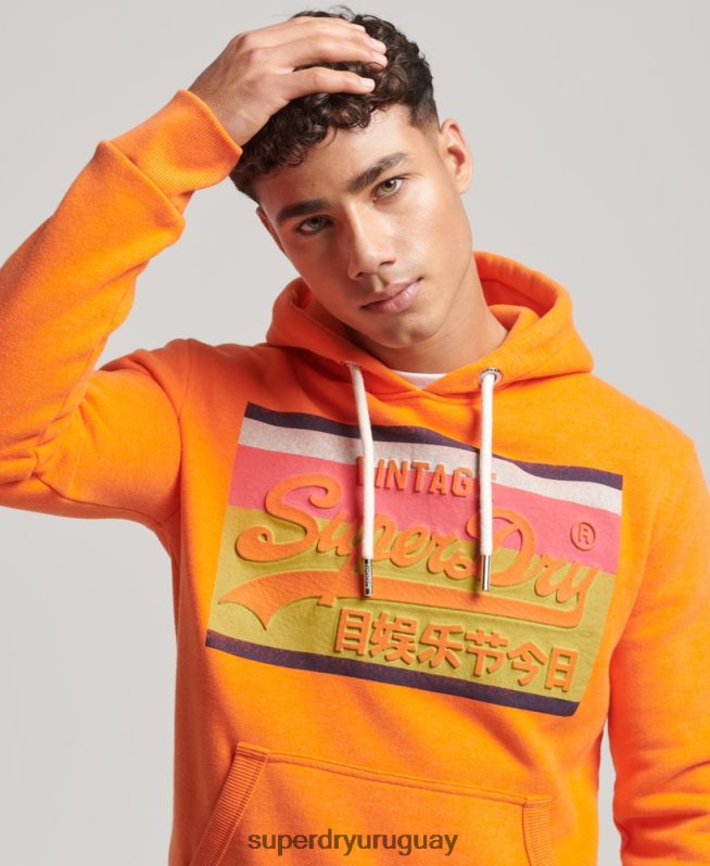 uy Superdry hombres sudadera con capucha y logo vintage naranja DT2N8Z464 ropa