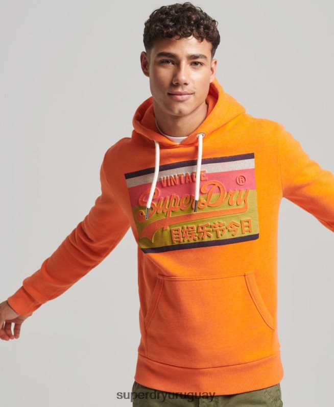 uy Superdry hombres sudadera con capucha y logo vintage naranja DT2N8Z464 ropa