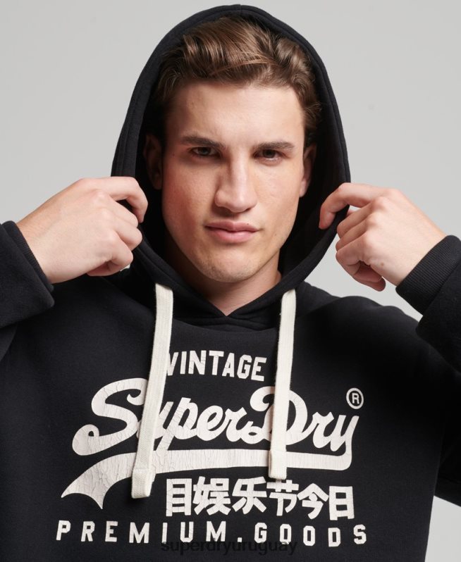 uy Superdry hombres sudadera con capucha y logo vintage negro DT2N8Z5093 ropa