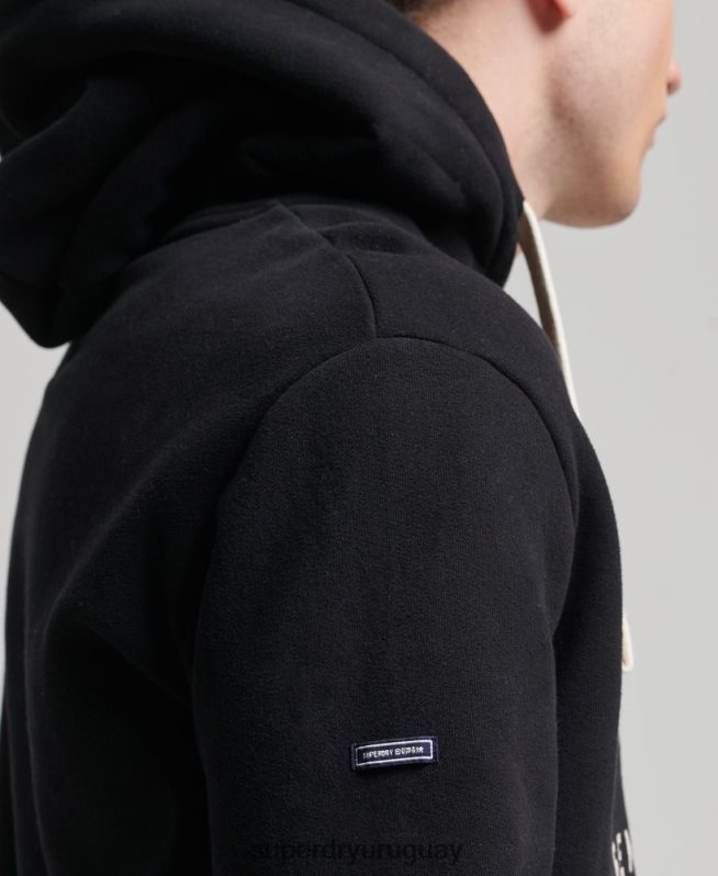 uy Superdry hombres sudadera con capucha y logo vintage negro DT2N8Z5093 ropa