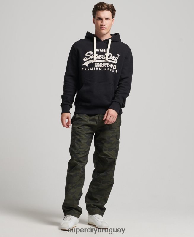 uy Superdry hombres sudadera con capucha y logo vintage negro DT2N8Z5093 ropa