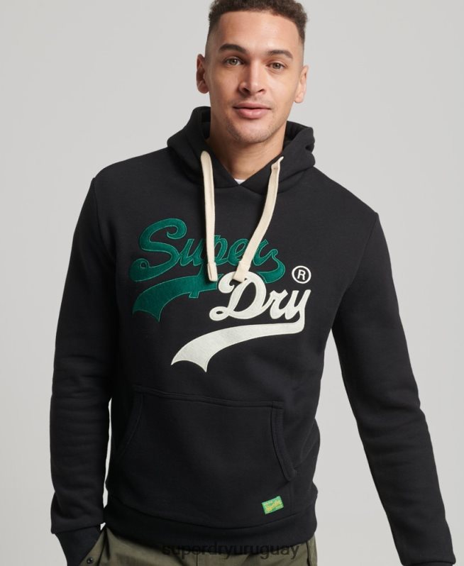 uy Superdry hombres sudadera con capucha y logo vintage negro DT2N8Z5145 ropa