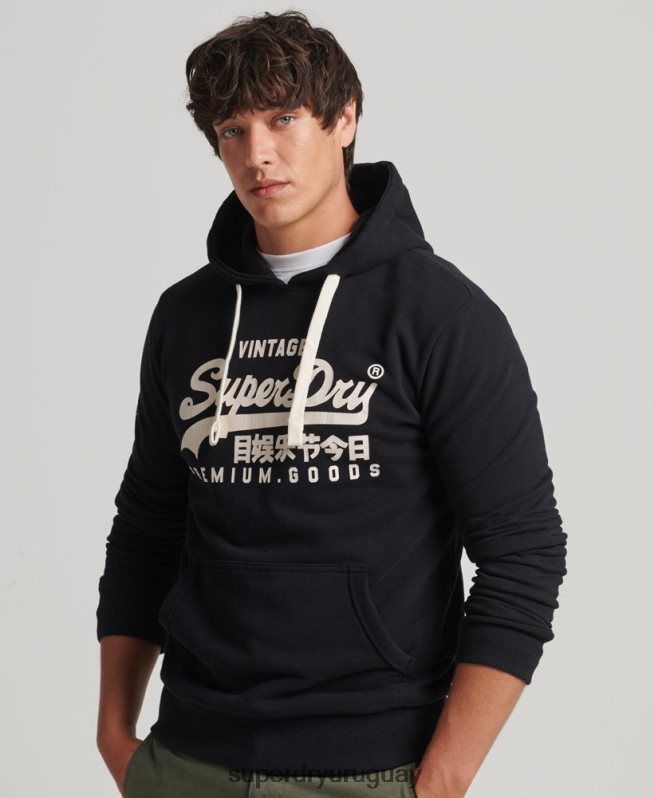 uy Superdry hombres sudadera con capucha y logo vintage negro DT2N8Z5223 ropa