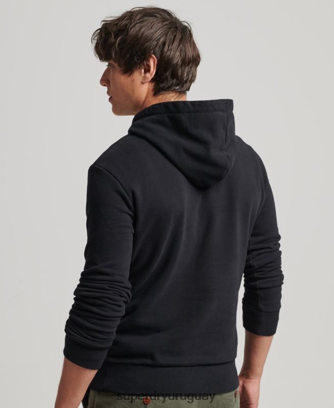 uy Superdry hombres sudadera con capucha y logo vintage negro DT2N8Z5223 ropa