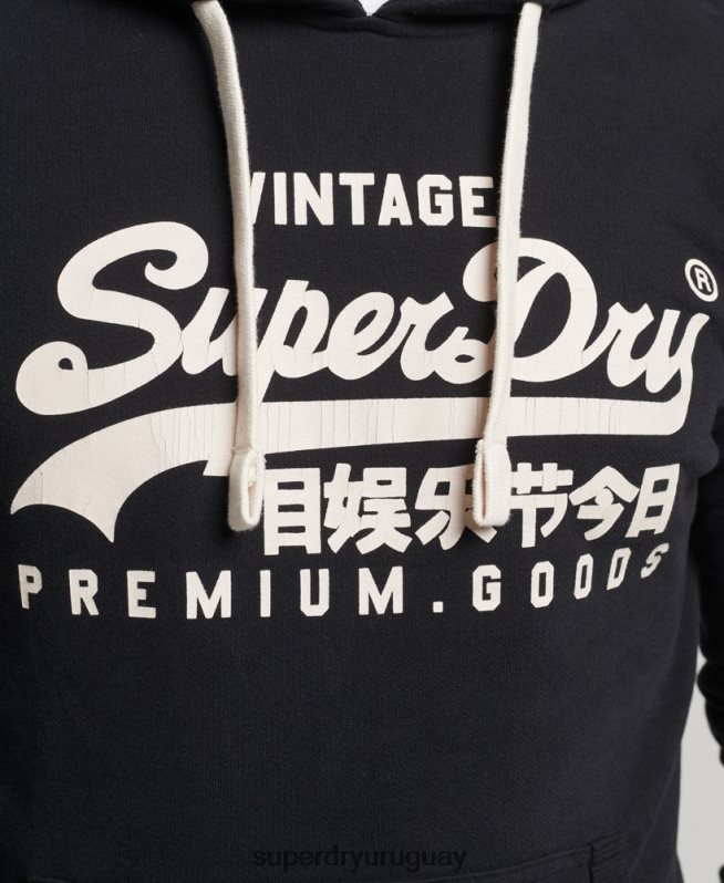 uy Superdry hombres sudadera con capucha y logo vintage negro DT2N8Z5223 ropa