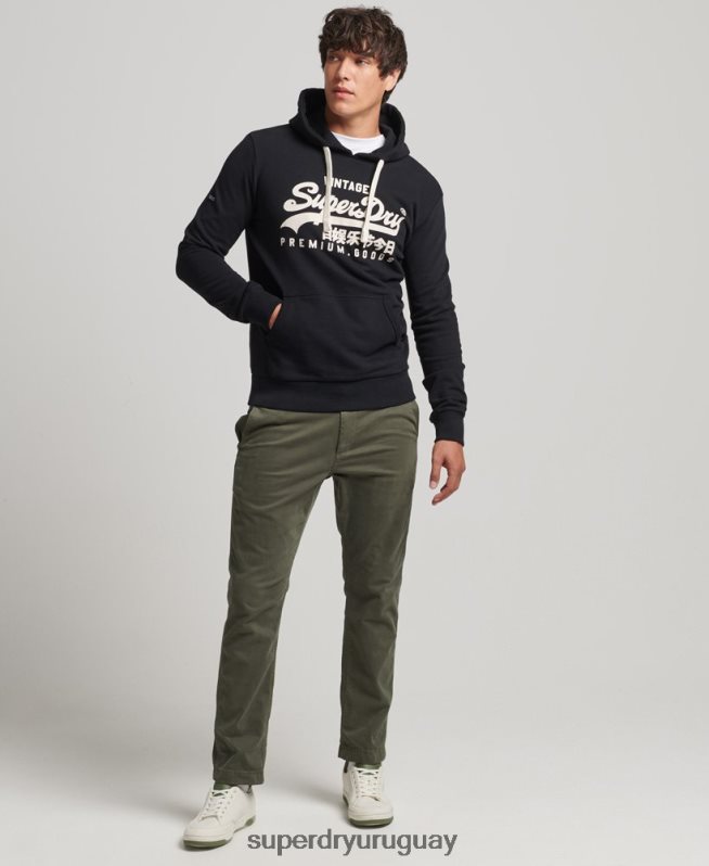 uy Superdry hombres sudadera con capucha y logo vintage negro DT2N8Z5223 ropa