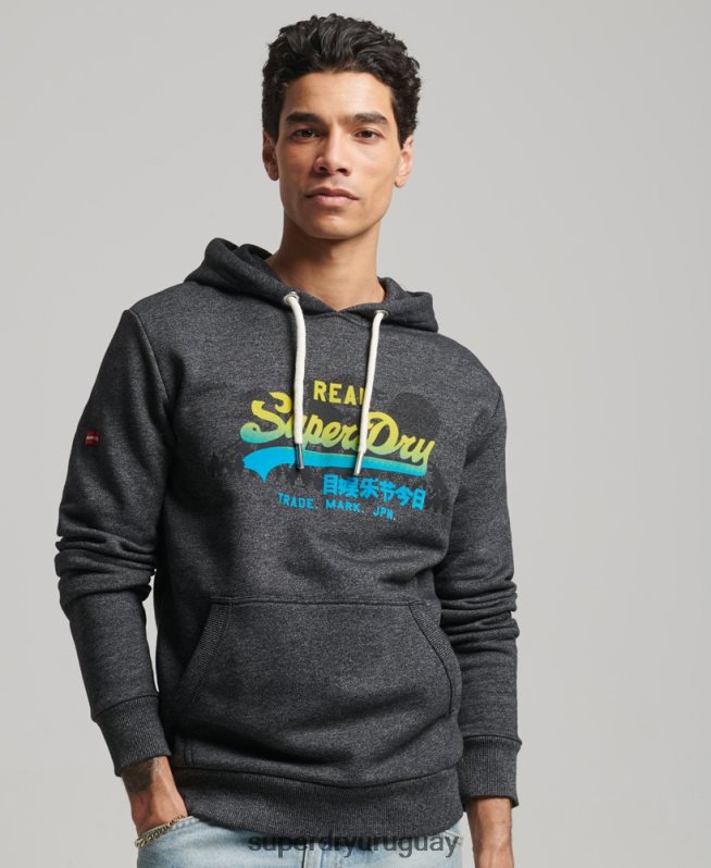 uy Superdry hombres sudadera con capucha y logo vintage negro DT2N8Z728 ropa