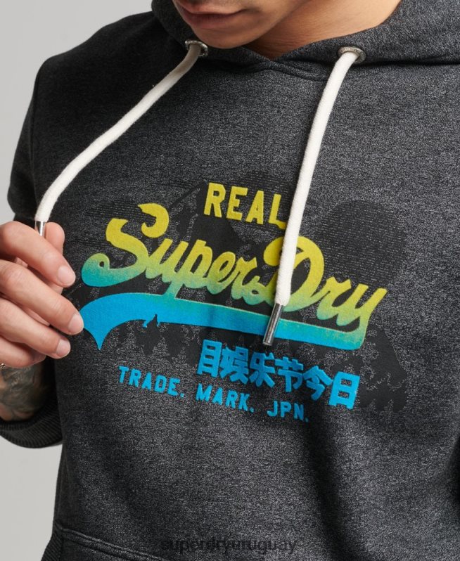 uy Superdry hombres sudadera con capucha y logo vintage negro DT2N8Z728 ropa