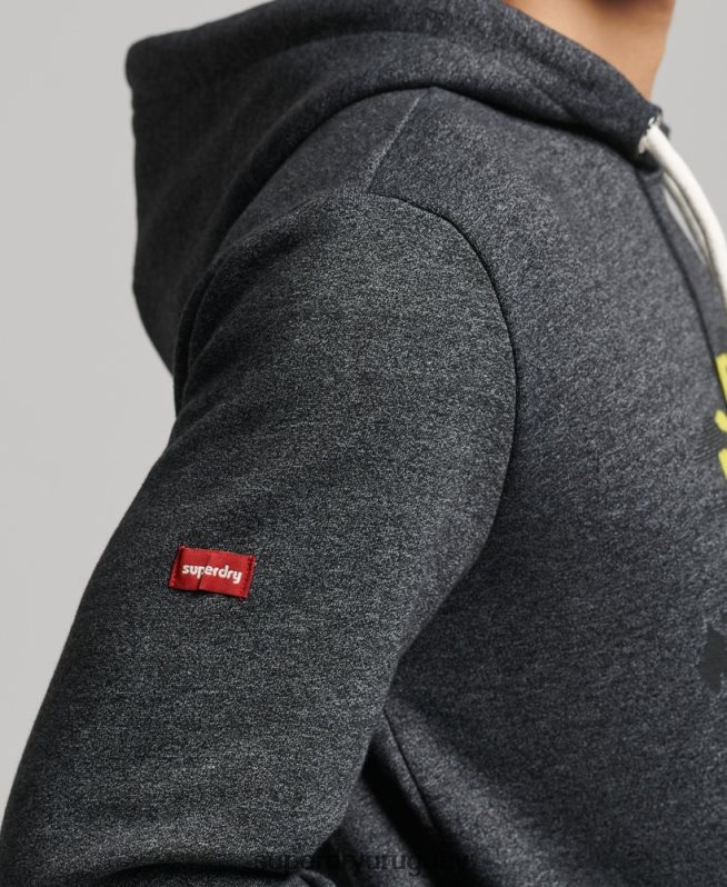 uy Superdry hombres sudadera con capucha y logo vintage negro DT2N8Z728 ropa