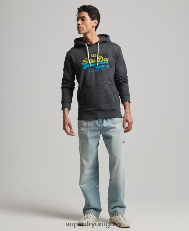 uy Superdry hombres sudadera con capucha y logo vintage negro DT2N8Z728 ropa