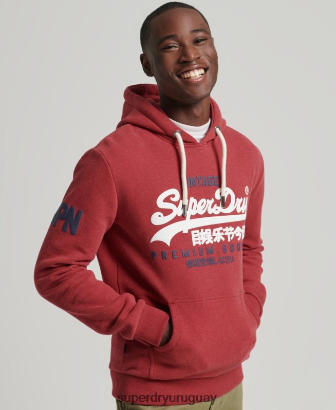 uy Superdry hombres sudadera con capucha y logo vintage rojo DT2N8Z5156 ropa