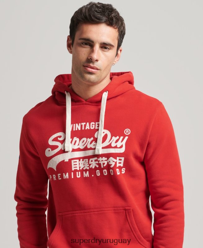 uy Superdry hombres sudadera con capucha y logo vintage rojo DT2N8Z5162 ropa