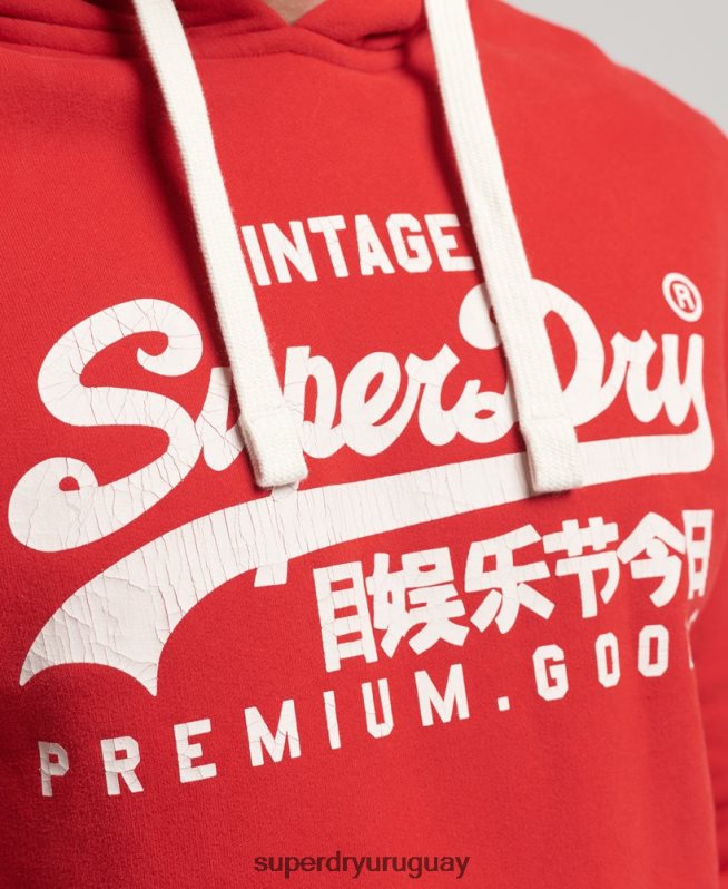 uy Superdry hombres sudadera con capucha y logo vintage rojo DT2N8Z5162 ropa