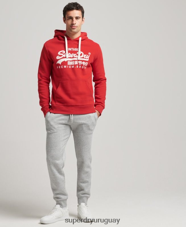 uy Superdry hombres sudadera con capucha y logo vintage rojo DT2N8Z5162 ropa