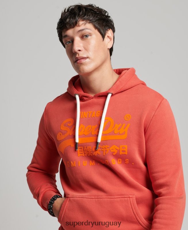 uy Superdry hombres sudadera con capucha y logo vintage rojo DT2N8Z569 ropa