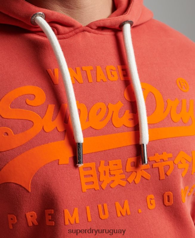 uy Superdry hombres sudadera con capucha y logo vintage rojo DT2N8Z569 ropa