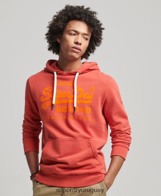 uy Superdry hombres sudadera con capucha y logo vintage rojo DT2N8Z795 ropa