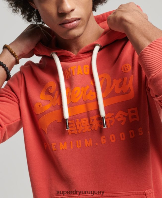 uy Superdry hombres sudadera con capucha y logo vintage rojo DT2N8Z795 ropa