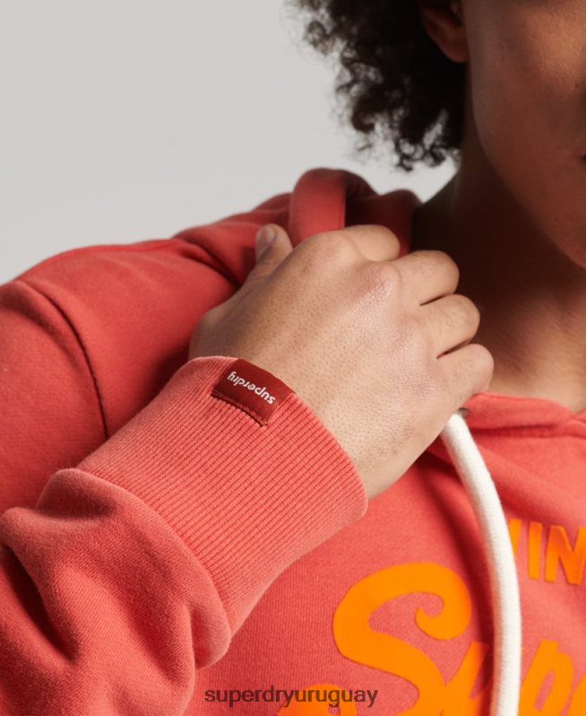 uy Superdry hombres sudadera con capucha y logo vintage rojo DT2N8Z795 ropa