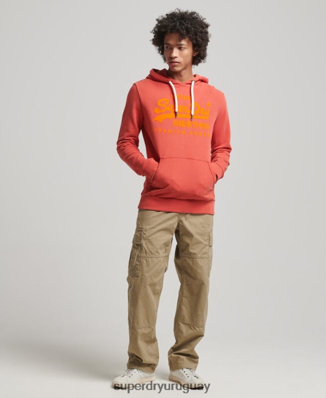 uy Superdry hombres sudadera con capucha y logo vintage rojo DT2N8Z795 ropa