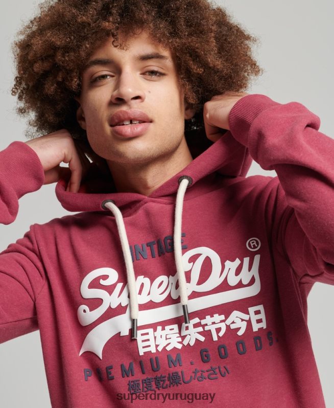 uy Superdry hombres sudadera con capucha y logo vintage rojo DT2N8Z826 ropa