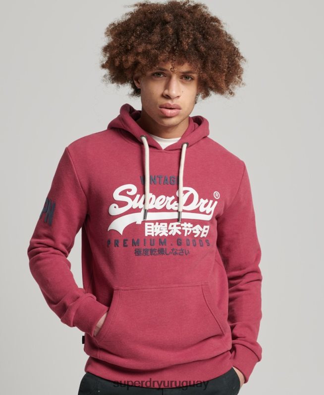 uy Superdry hombres sudadera con capucha y logo vintage rojo DT2N8Z826 ropa