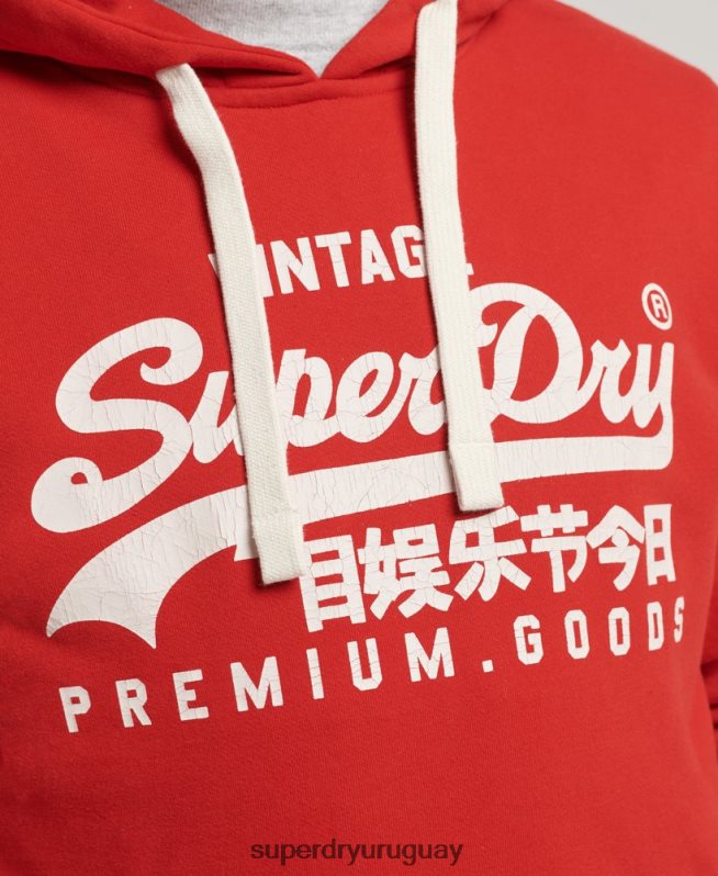 uy Superdry hombres sudadera con capucha y logo vintage rojo DT2N8Z854 ropa
