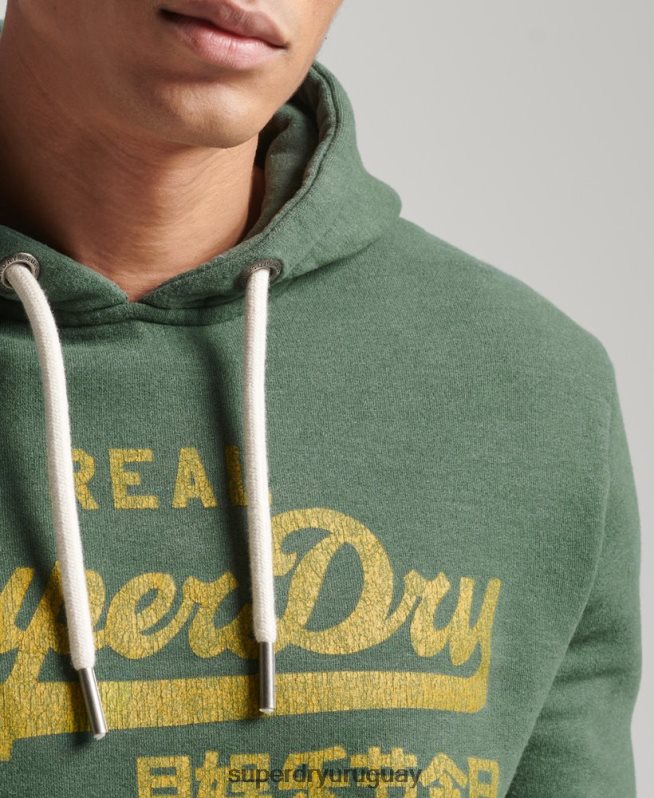 uy Superdry hombres sudadera con capucha y logo vintage verde DT2N8Z484 ropa