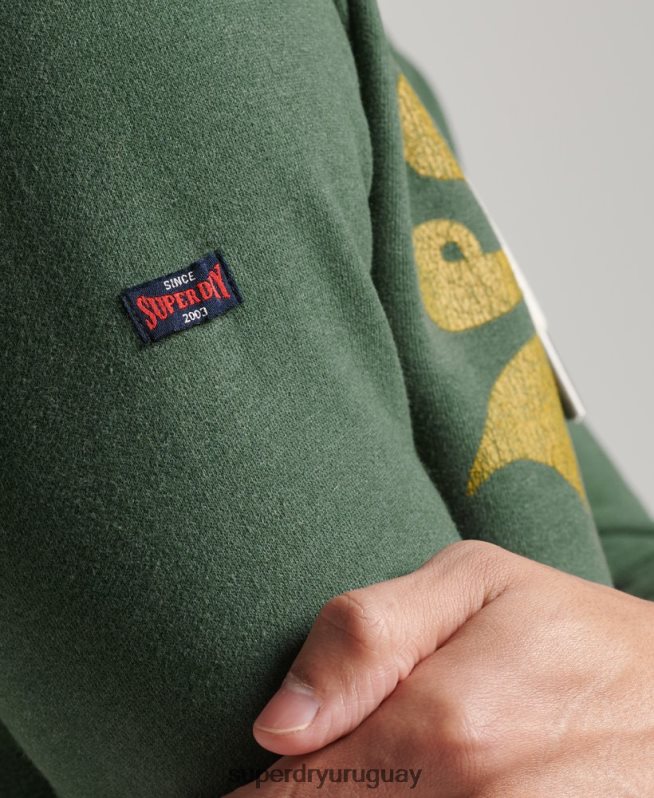 uy Superdry hombres sudadera con capucha y logo vintage verde DT2N8Z484 ropa