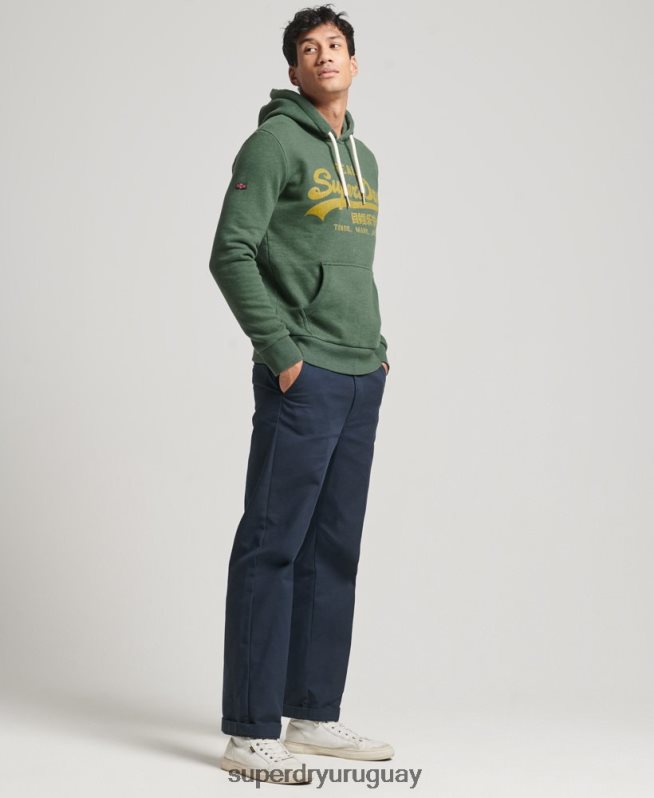 uy Superdry hombres sudadera con capucha y logo vintage verde DT2N8Z484 ropa