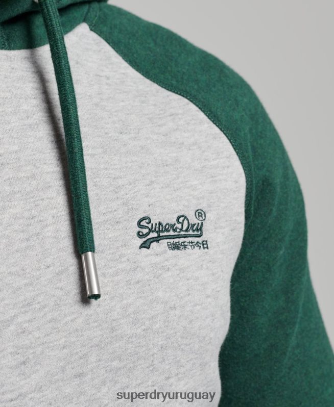 uy Superdry hombres sudadera con capucha y logo vintage verde DT2N8Z576 ropa