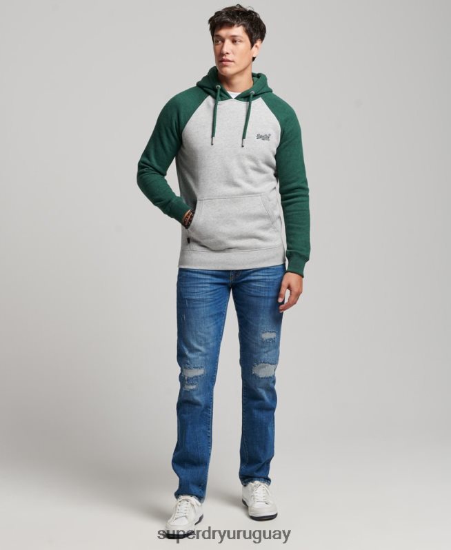 uy Superdry hombres sudadera con capucha y logo vintage verde DT2N8Z576 ropa
