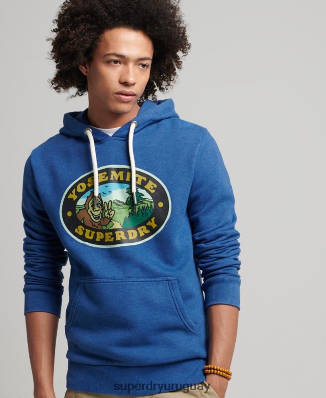 uy Superdry hombres sudadera con capucha y pegatina de viaje azul oscuro DT2N8Z587 ropa
