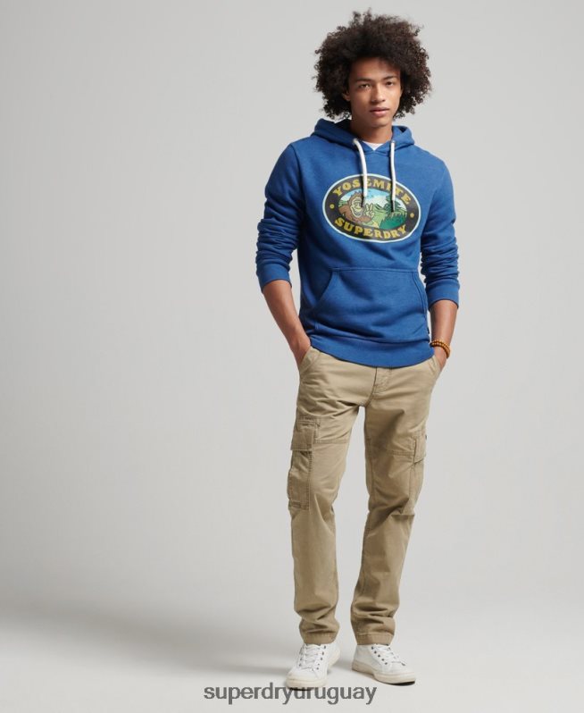 uy Superdry hombres sudadera con capucha y pegatina de viaje azul oscuro DT2N8Z587 ropa