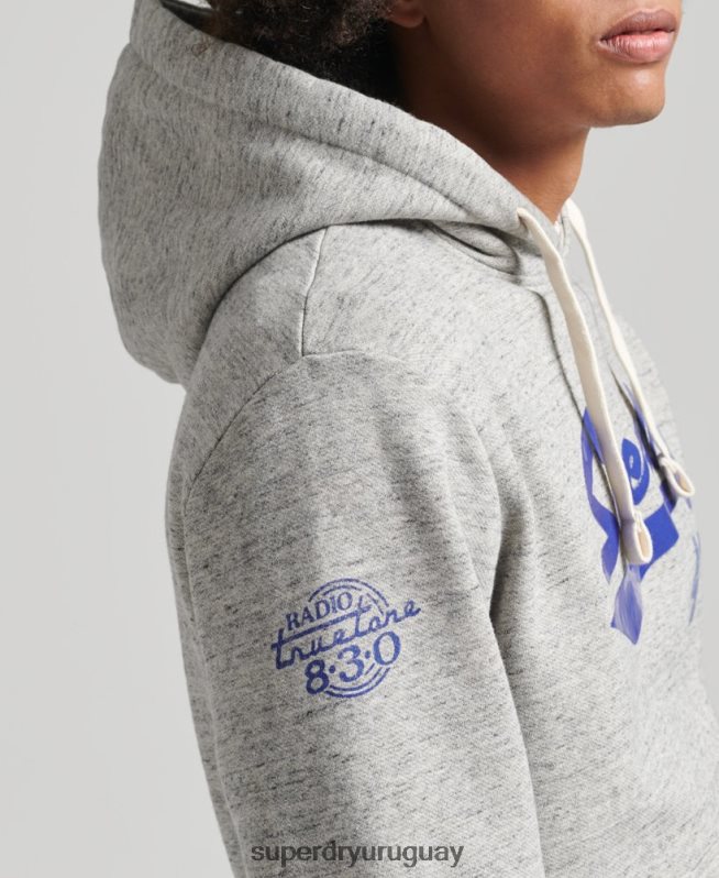 uy Superdry hombres sudadera con capucha y texto vintage atlético de la ciudad gris DT2N8Z5178 ropa