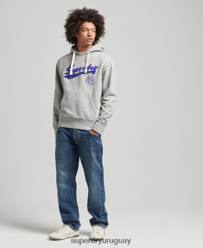 uy Superdry hombres sudadera con capucha y texto vintage atlético de la ciudad gris DT2N8Z5178 ropa
