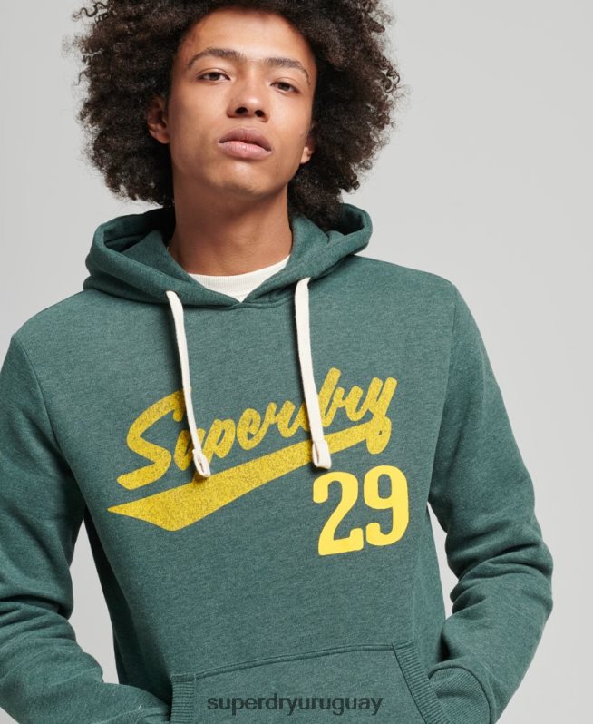 uy Superdry hombres sudadera con capucha y texto vintage atlético de la ciudad verde DT2N8Z824 ropa
