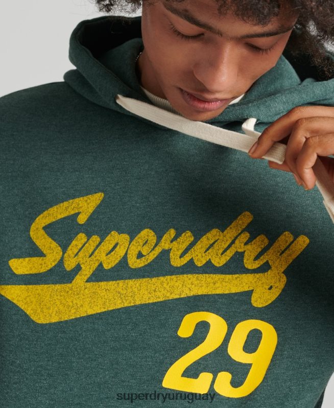 uy Superdry hombres sudadera con capucha y texto vintage atlético de la ciudad verde DT2N8Z824 ropa
