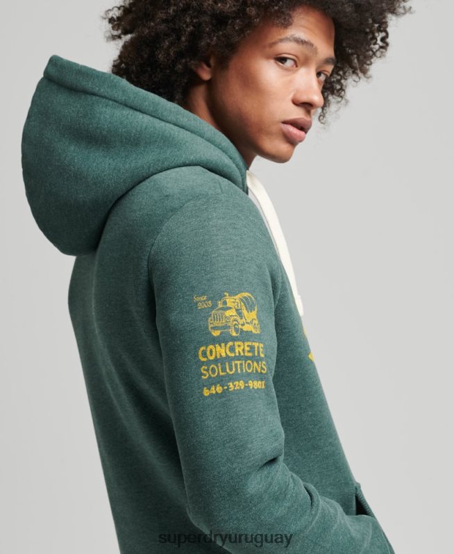 uy Superdry hombres sudadera con capucha y texto vintage atlético de la ciudad verde DT2N8Z824 ropa