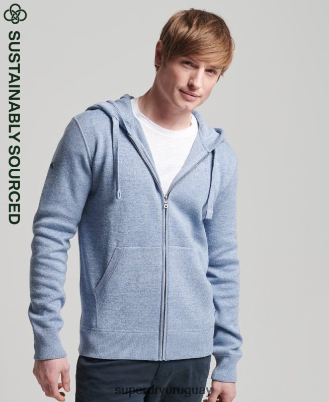 uy Superdry hombres sudadera con cremallera Essential de algodón orgánico azul oscuro DT2N8Z5260 ropa