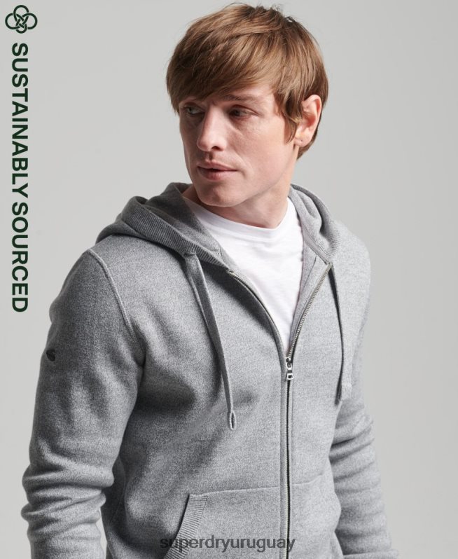 uy Superdry hombres sudadera con cremallera Essential de algodón orgánico gris DT2N8Z5257 ropa
