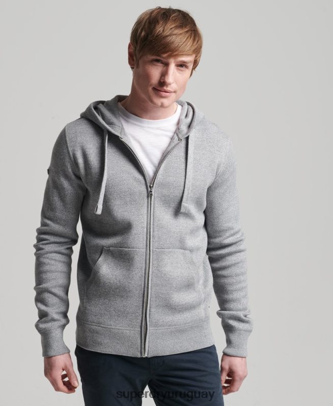 uy Superdry hombres sudadera con cremallera Essential de algodón orgánico gris DT2N8Z5257 ropa