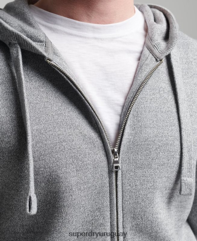 uy Superdry hombres sudadera con cremallera Essential de algodón orgánico gris DT2N8Z5257 ropa