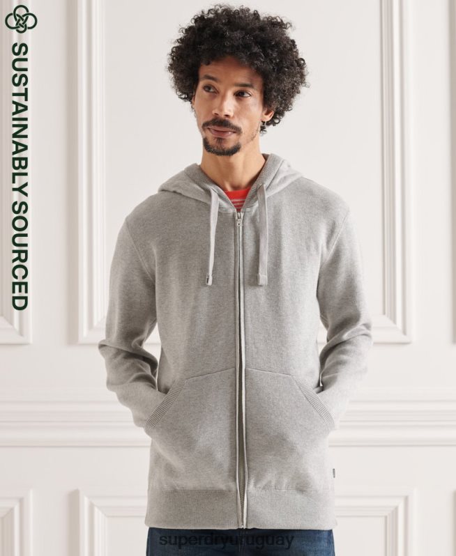 uy Superdry hombres sudadera con cremallera Essential de algodón orgánico gris claro DT2N8Z5299 ropa