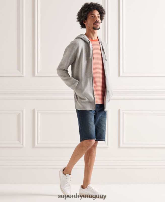 uy Superdry hombres sudadera con cremallera Essential de algodón orgánico gris claro DT2N8Z5299 ropa