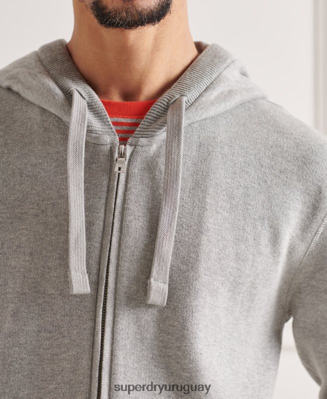 uy Superdry hombres sudadera con cremallera Essential de algodón orgánico gris claro DT2N8Z5299 ropa