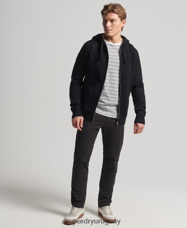 uy Superdry hombres sudadera con cremallera Essential de algodón orgánico negro DT2N8Z5262 ropa